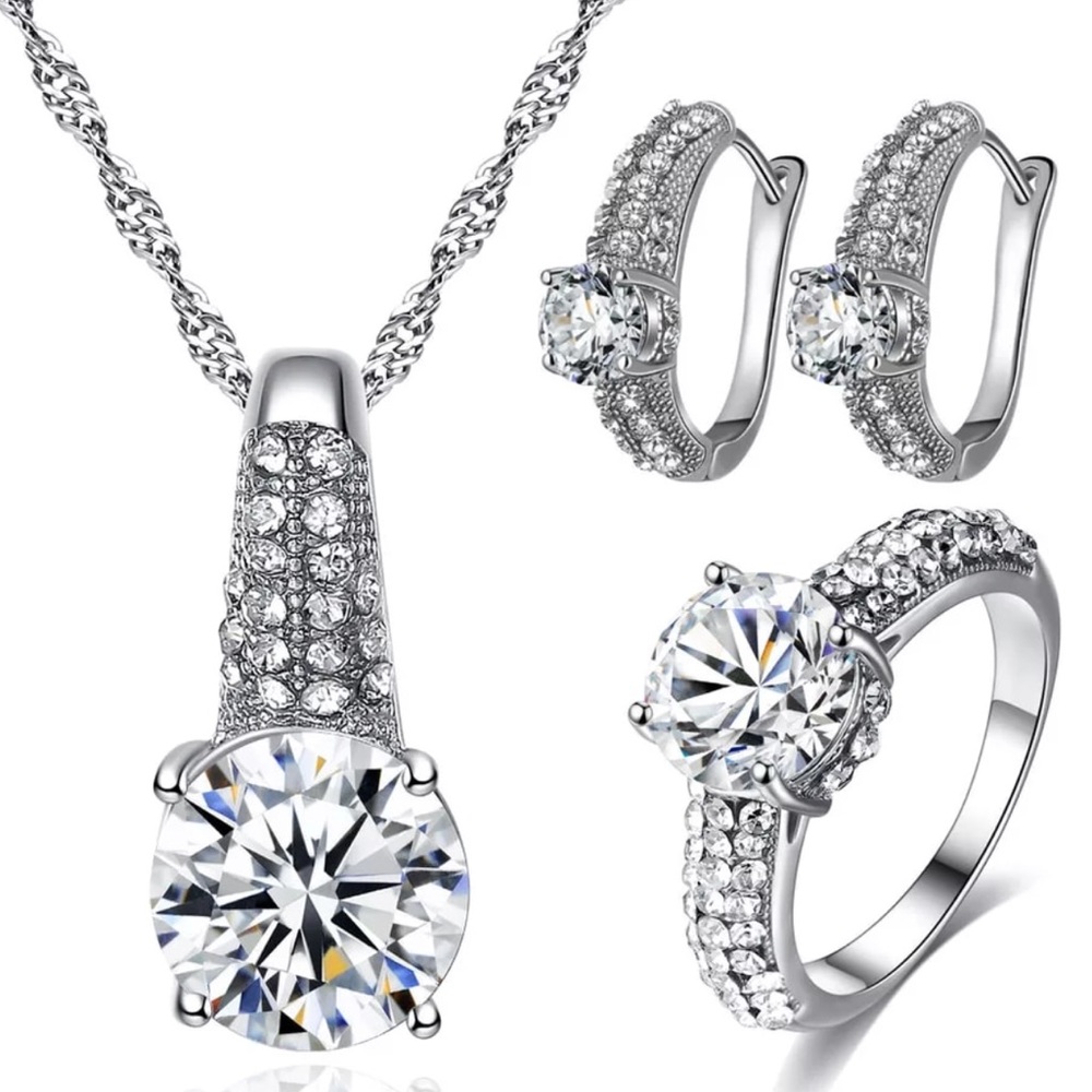 Set CZ Crystal Necklace/Earrings/Ring Size 8 New